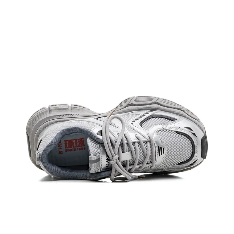 HUANQIU Abrasion Resistant Slip Resistant Cushioning Low Top Chunky Sneakers Women's Silver-3