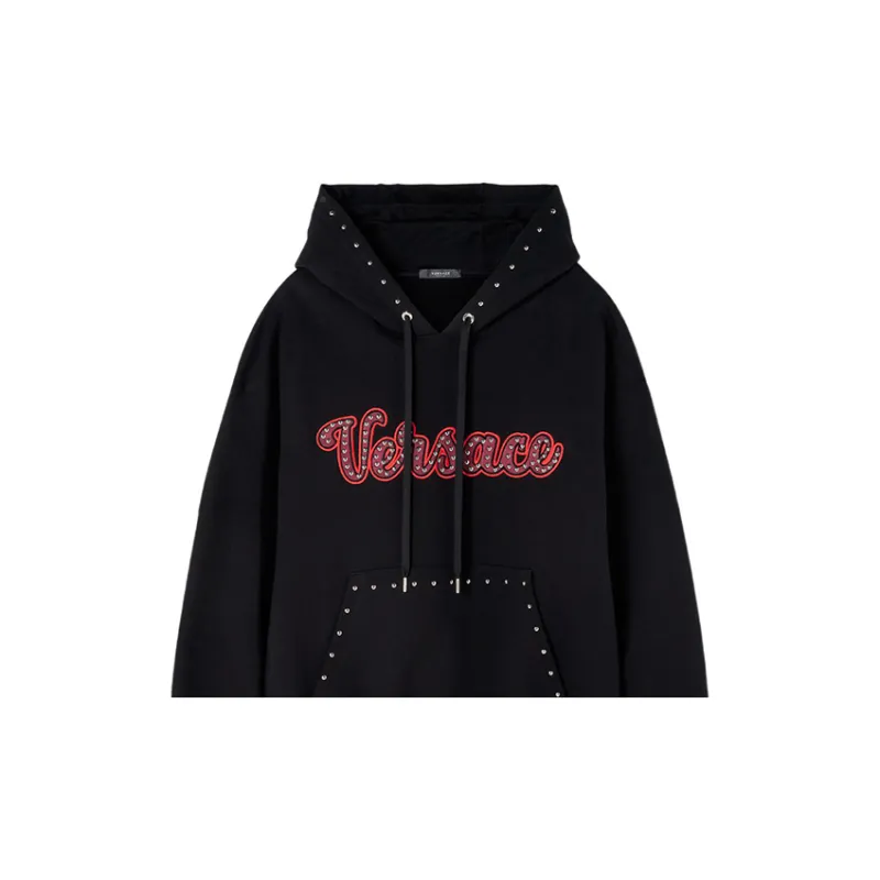 VERSACE Stud Detailed Drawstring Hoodie-4