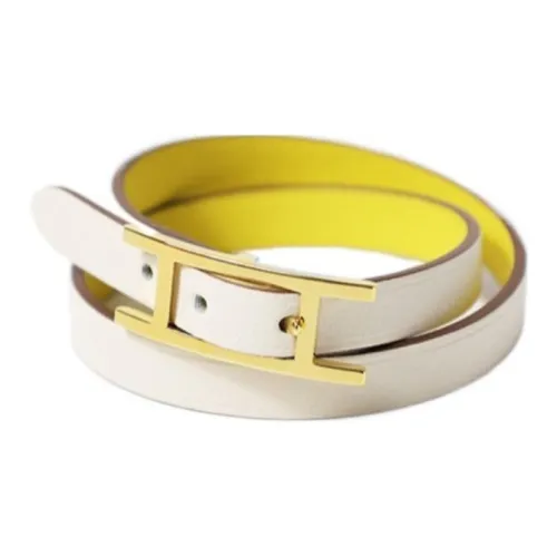 HERMES Leather Bracelets Women's White/Yellow