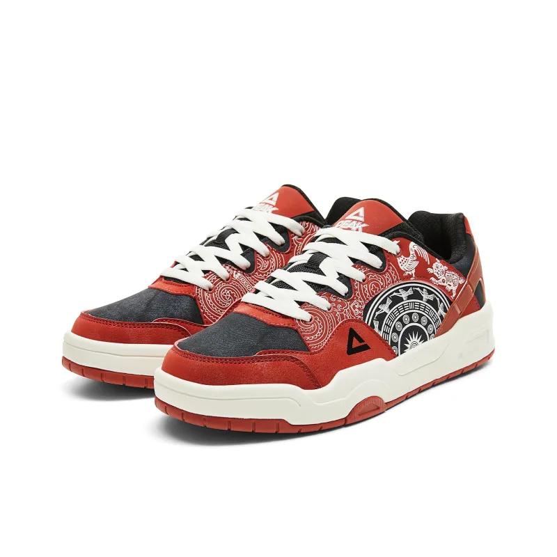 PEAK Coverage Warm Cushioning Height Increasing Low Top Skateboard Shoes Men's Brick Red-2