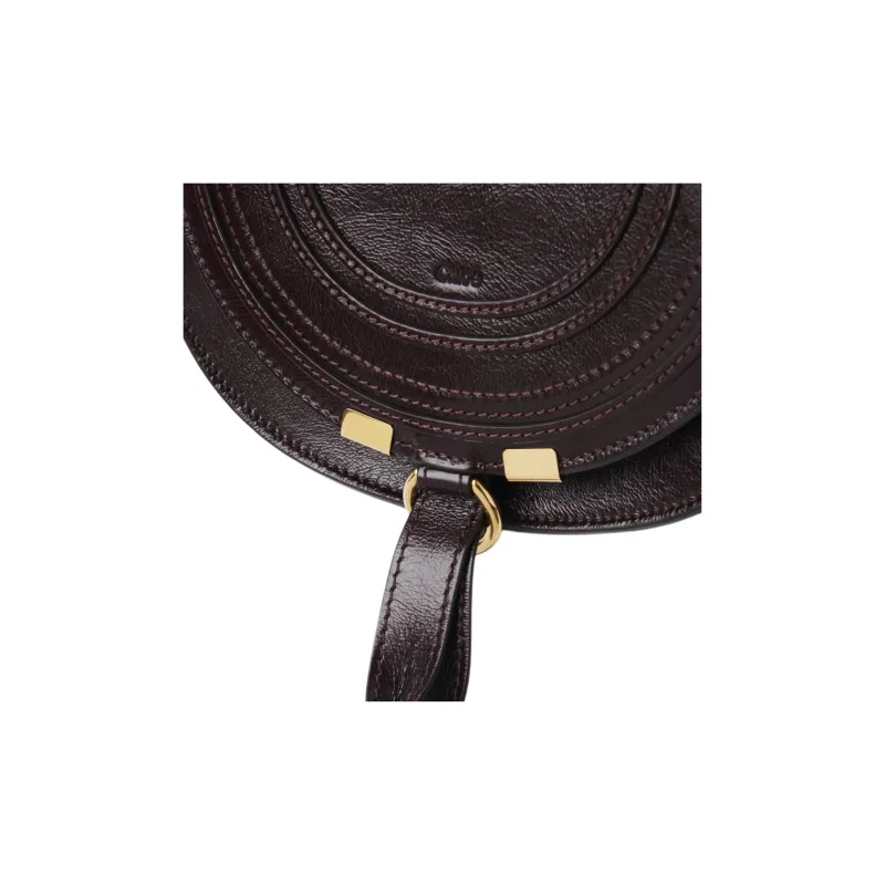 Chloe Marcie Shiny Calfskin Saddle Bag Shoulder Bag Crossbody Bag Small Size Women's Reddish Umber-4