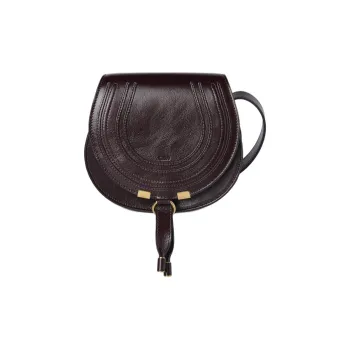 Chloe Marcie Shiny Calfskin Saddle Bag Shoulder Bag Crossbody Bag Small Size Women's Reddish Umber