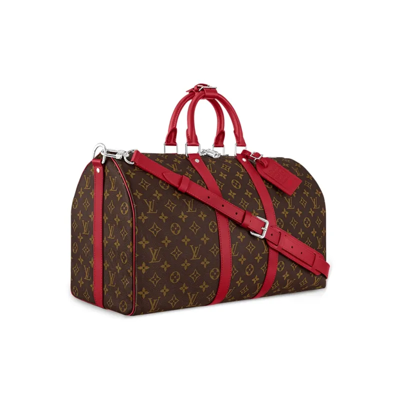 LOUIS VUITTON Keepall Coated Canvas Travel Bag Men's Silk Red-1