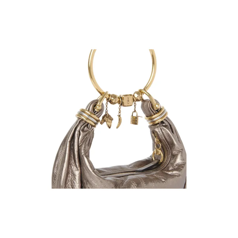 Chloe Calfskin Hobo Bag, Shoulder Bag, Crossbody Handbag Trumpets Women's Bright Gray-3