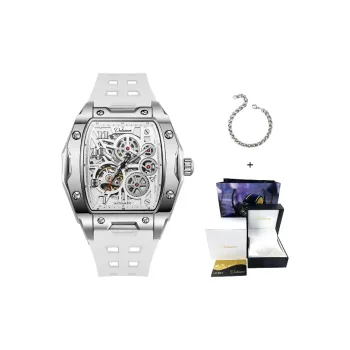 Dulunwe Automatic Mechanical Movement Silicone Strap Watch Men's Watches White Dial
