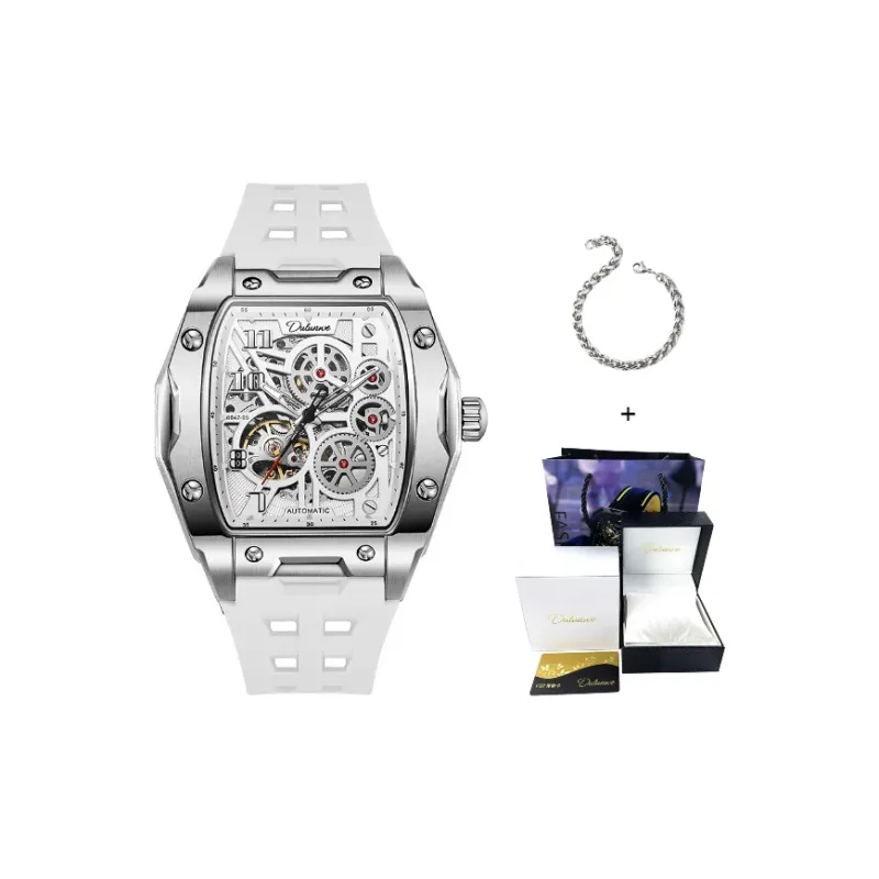 Dulunwe Automatic Mechanical Movement Silicone Strap Watch Men's Watches White Dial-0