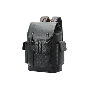 BOPAI Top Grain Cow Leather Bonded Leather Backpack Regular Men's Black