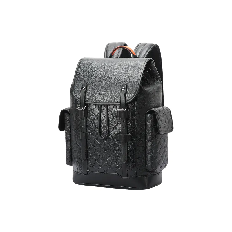BOPAI Top Grain Cow Leather Bonded Leather Backpack Regular Men's Black-0