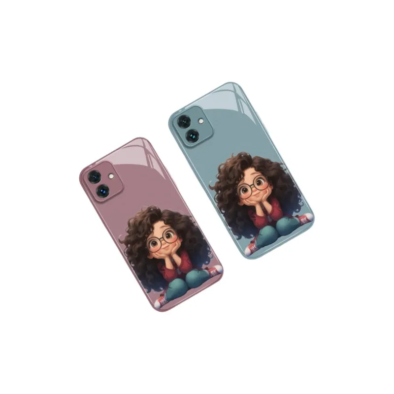 PHILIPS Glass Material Phone Cases Compatibility With Honor Play Collection Fashion Big Eyes Curly Girl Cartoon Pattern-1