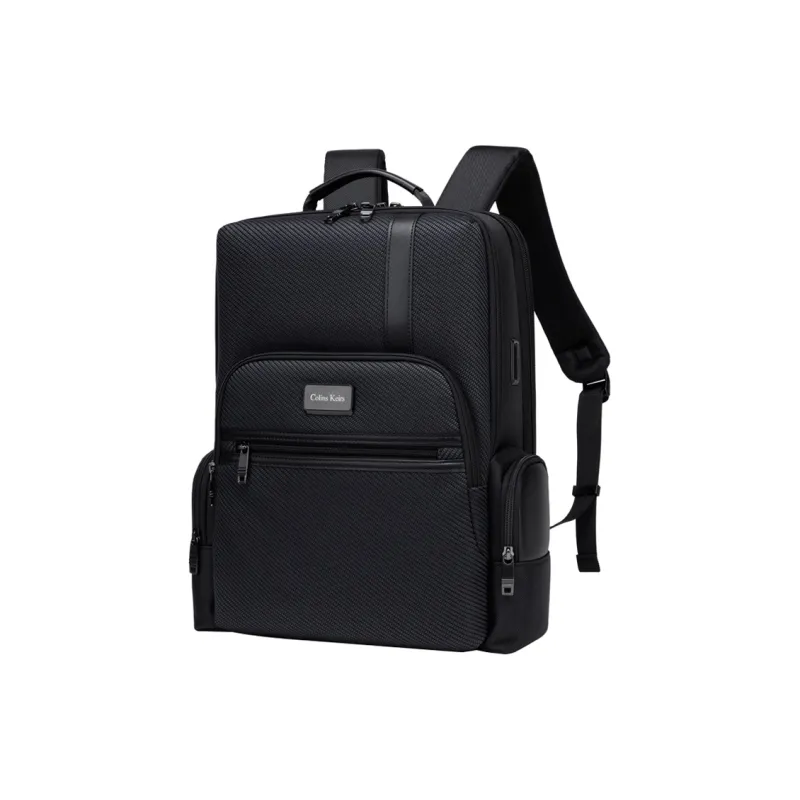 COLINS KEIRS Fabric With Genuine Leather Backpack Large Size Men's Black-1