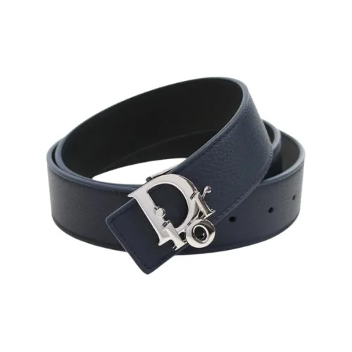 DIOR Leather Leather Belts Men's Blue 3.5CM