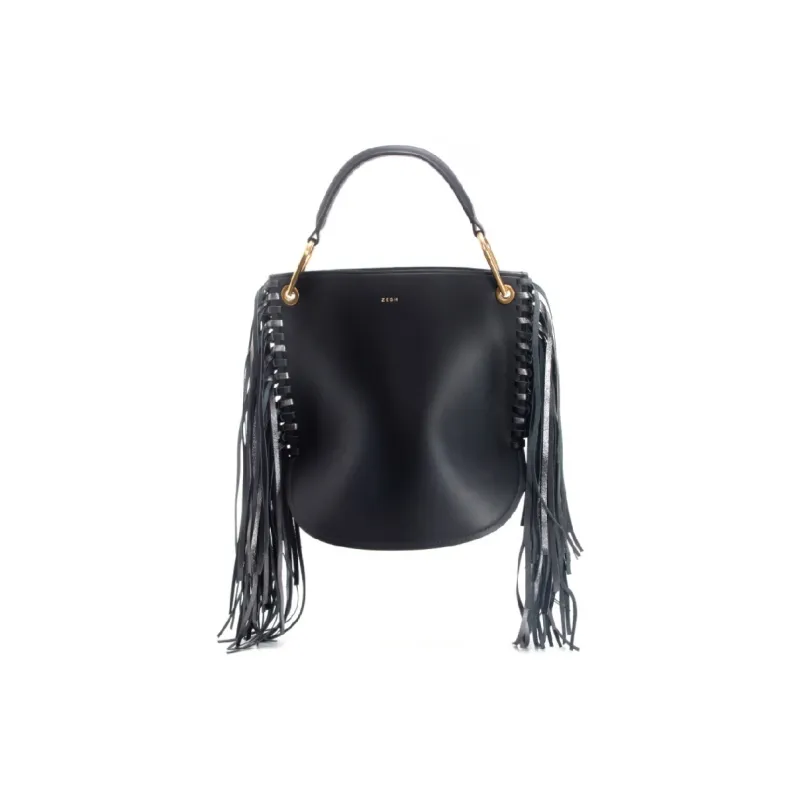 ZESH Cow Leather Fringe Commute Bucket Bag Handbag Medium Size Women's Multicolor-6