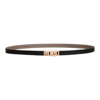HERMES Calfskin Leather Belts Women's Black/Taupe Width 1.3CM