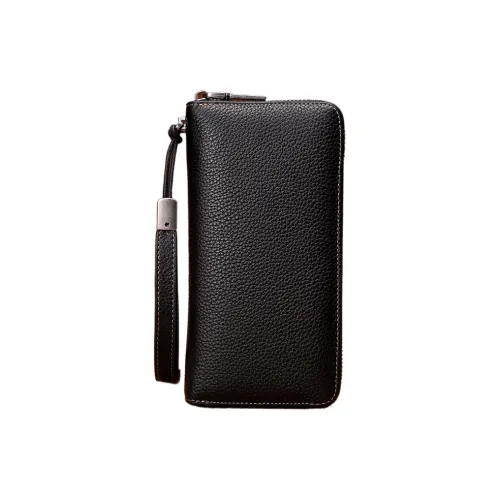 DIFENISE Top Grain Cow Leather Wallet Unisex Black/Smoke Gray