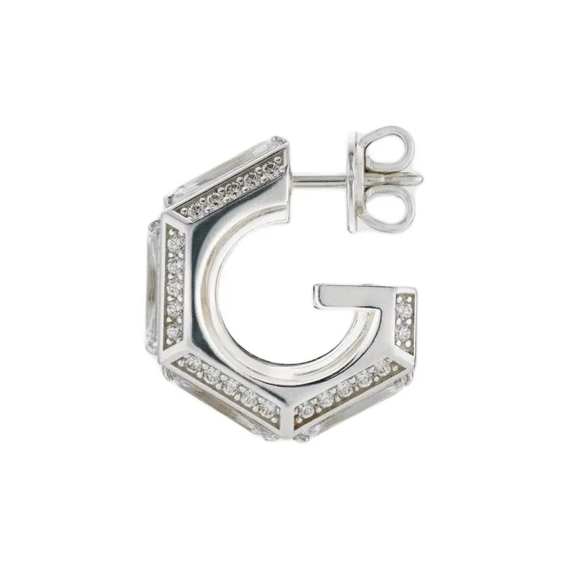 GUCCI 941 Silver Zircon Earrings Unisex Silver-2