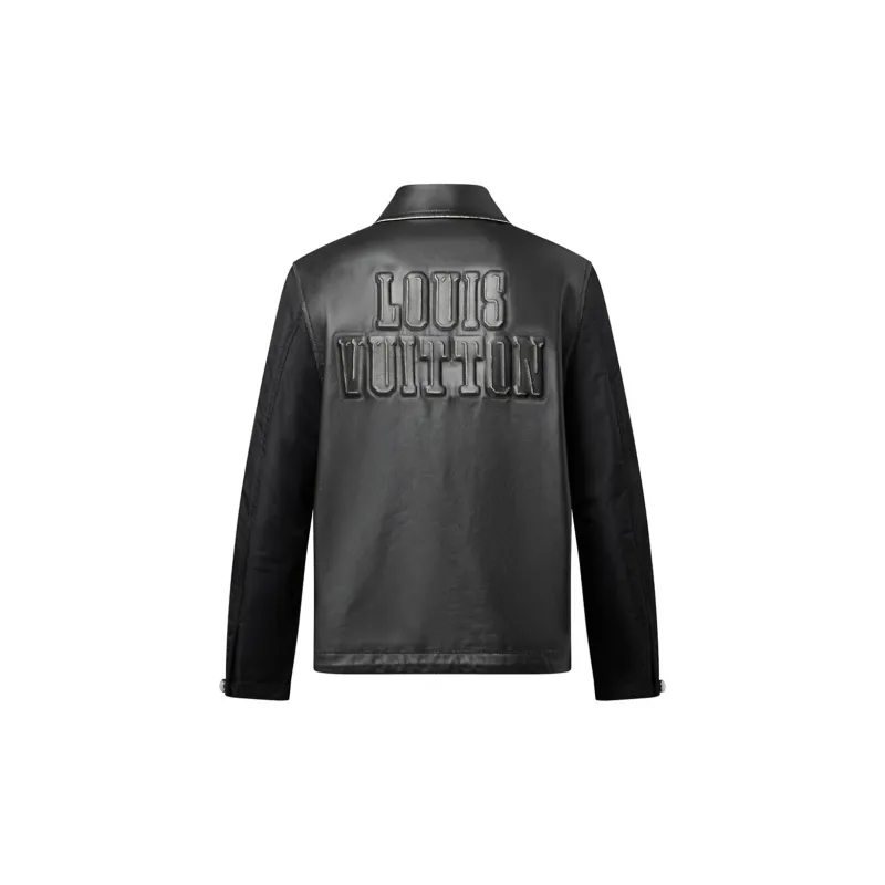 Lv Vintage Effect Leather And Nylon Coach Jacket-1