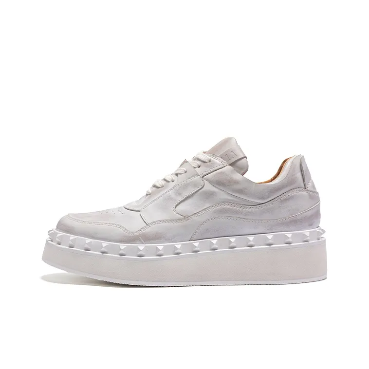Viplander Small White Shoes Slip Resistant Low Top Skateboard Shoes Men's Distressed White-0
