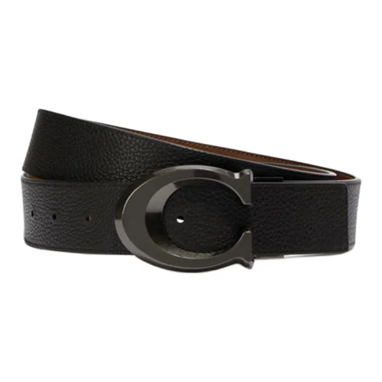 COACH Cow Leather Belts Men's Dark Brown Width 3.8CM-0