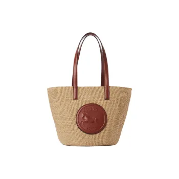 Chloe Natural Fiber Calfskin Handbag Shoulder Bag Large Size Women's Tan