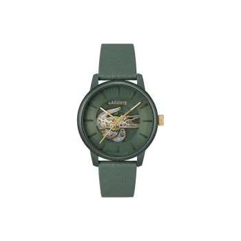 LACOSTE 12.12 Collection Cut Out Wrist Watch Mechanical Movement Leather Watch Bands Green Dial Men's Watches