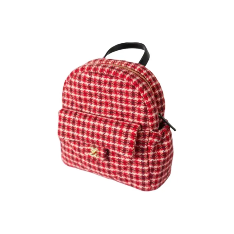 CHANEL Wool Twill, Soft Woolen Calfskin, And Gold Metal Backpack Tubas Women's Red & White-1