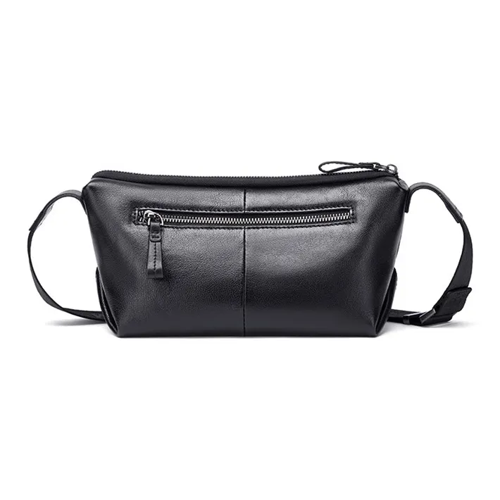BISON DENIM The First Layer Of Calfskin Shoulder Bag, Crossbody Bag Regular Men's Black-3