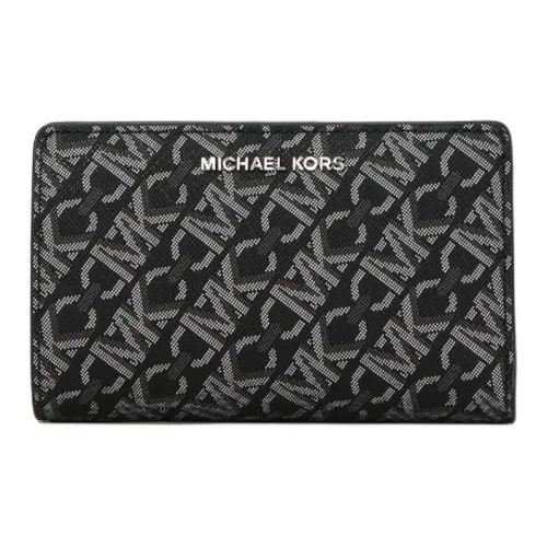 MICHAEL KORS Coated Canvas Wallet Medium Size Women's Black & Silver