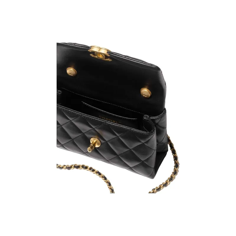 CHANEL Artificial Pearl Shiny Lambskin Flap Bag, Portable Crossbody Bag, Shoulder Bag Mini Women's Black-2