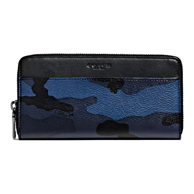 COACH Accordion Wallet Pebbled Leather Coin Purses Wallets Men's Blue & Black-0