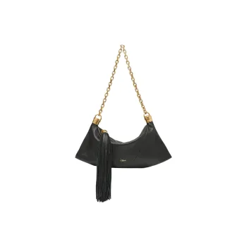 Chloe Grained Buffalo Leather Handbag Shoulder Bag Small Size Women's Black