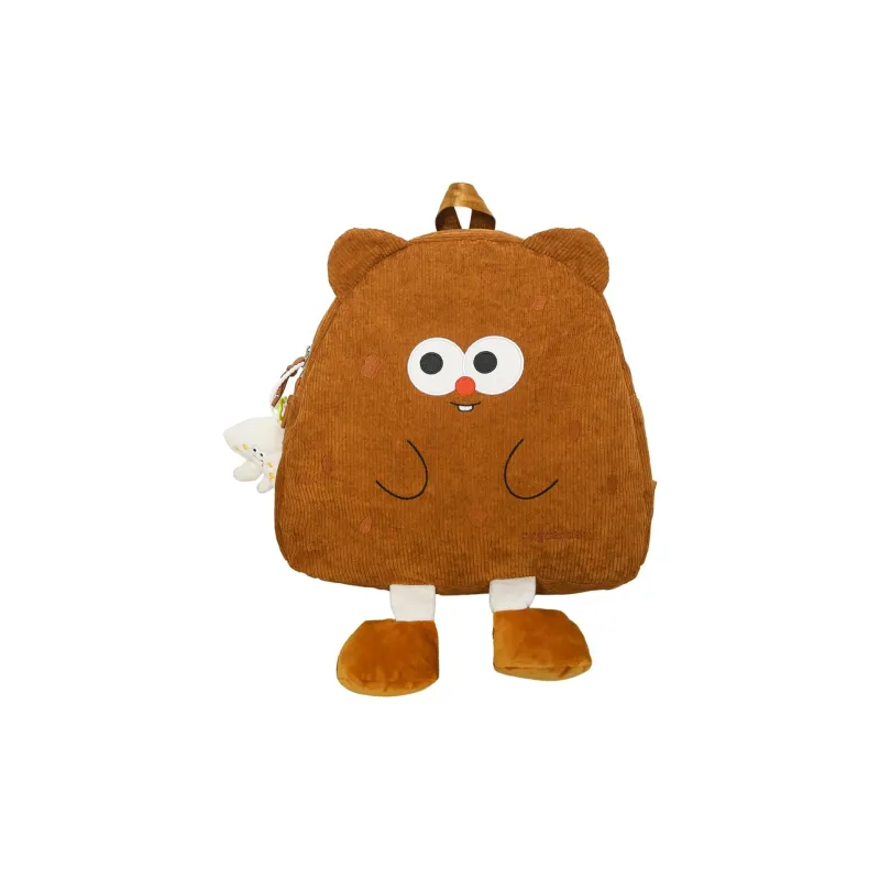 Kaka Tree Corduroy Backpack Small Size Unisex Dark Khaki/Light Khaki/Yellow/White-0
