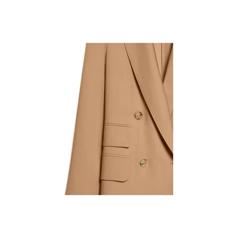 MaxMara Nebbie Collection Straight Wool Canvas Blazer Business Suits Coats Women's Camel-4