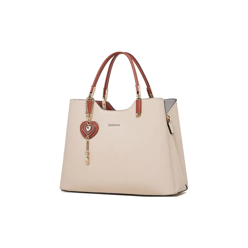 Geshiman Cow Leather Shoulder Bag Crossbody Bag Handbag Large Size Women's Ecru/Beige Apricot/Royal Blue/Purple/Maroon-8