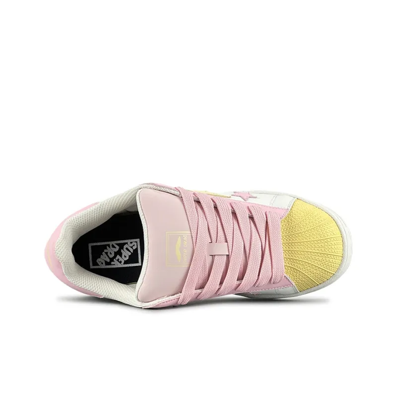 LuzaoT SUPER DRAG Shell Head Anti Slip Wear Resistant Low Top Skateboard Shoes Women's Beige Pink Yellow-3