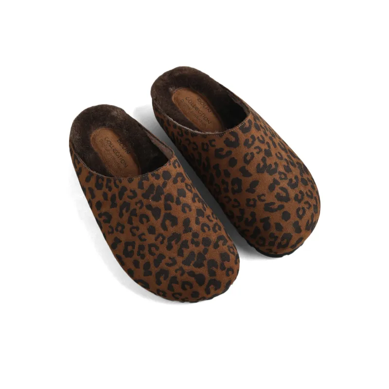 DOLIN COLLECTION Fleece-Lined Closed Toe Slippers For Outdoor Wear Women's Leopard Print-7