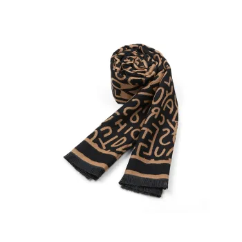 DULOREN Polyester Viscose Knit Scarves Women's Letter Coffee/Letter Black