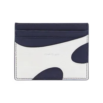 FERRAGAMO Calfskin Card Holder Men's White & Blue