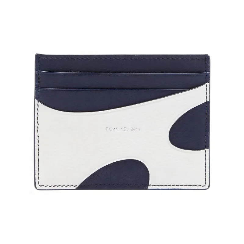 FERRAGAMO Calfskin Card Holder Men's White & Blue-0