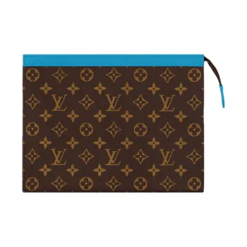 LOUIS VUITTON Monogram Macassar Coated Canvas Clutch Medium Size Unisex Blue & Brown