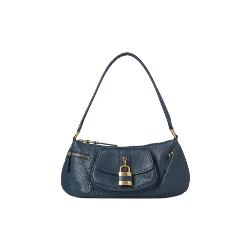 Chloe Shiny Grained Calfskin Handbag Shoulder Bag Women's Tapestries Blue