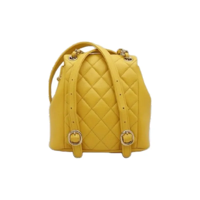 CHANEL Duma Smooth Calf Leather Backpack Trumpets Women's Yellow-2