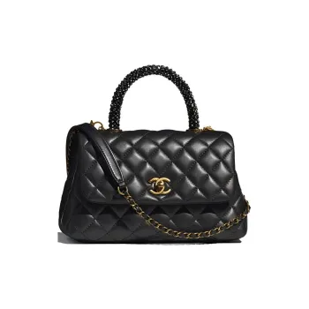 CHANEL COCO Handle Calfskin Shoulder Bag Crossbody Bag Handbag Small Size Women's Black