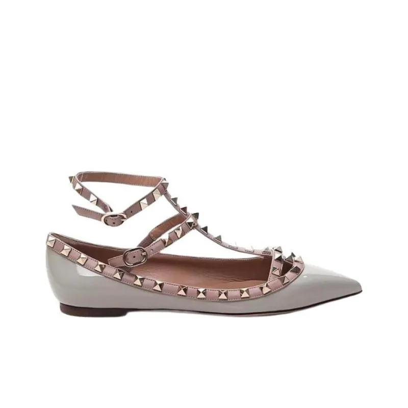 Valentino ROCKSTUD Casual Single Shoes Women's Gray-1