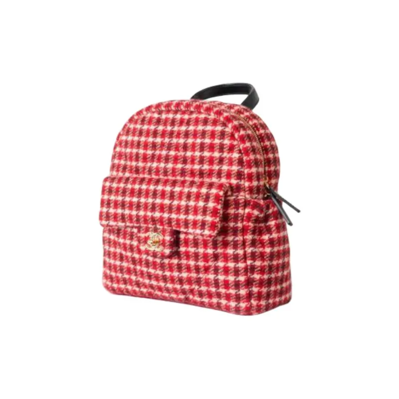 CHANEL Wool Twill, Soft Woolen Calfskin, And Gold Metal Backpack Tubas Women's Red & White-2