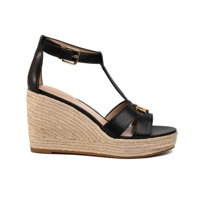 Polo Ralph Lauren One Strap Sandals 10cm Women's Black Beige-1