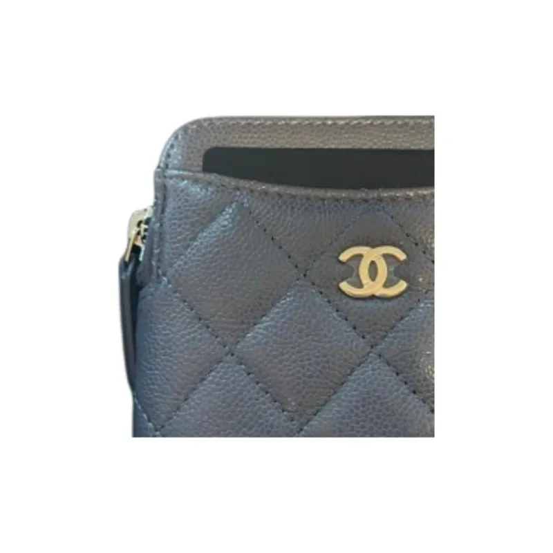 CHANEL Grain Cow Leather Wallet Women's Gray-3