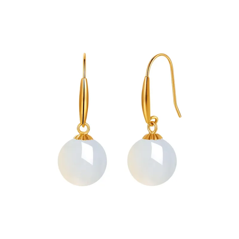 Oriental Jade Hetian Jade Earrings White Jade Women's-0