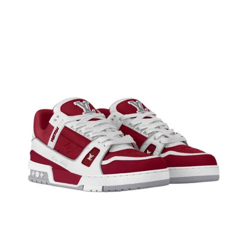 LOUIS VUITTON Trainer Low Top Skateboard Shoes Men's Red-2