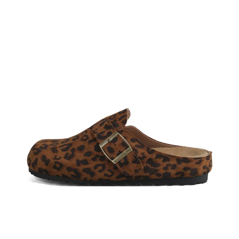DOLIN COLLECTION Fleece-Lined Closed Toe Slippers For Outdoor Wear Women's Leopard Print-0