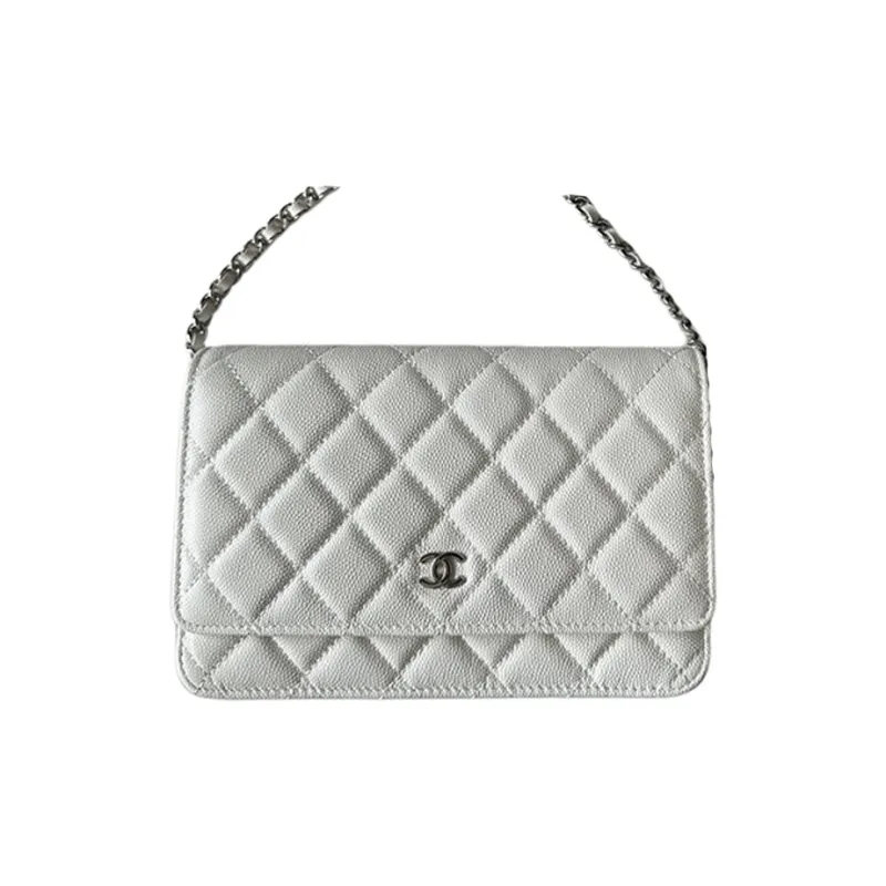 CHANEL WOC Grain Calfskin Flap Bag, Shoulder Bag, Crossbody Bag Women's White-1